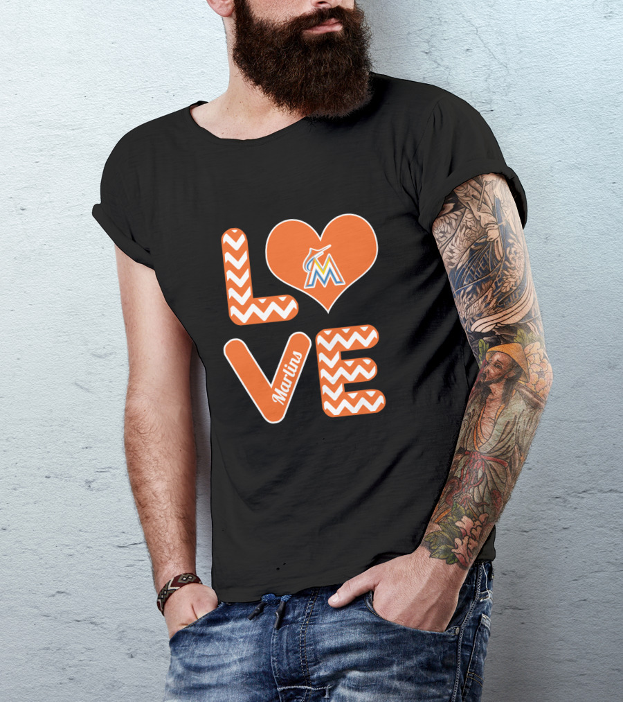 Love Marlins Heart Pattern Miami Baseball Fans T-Shirt