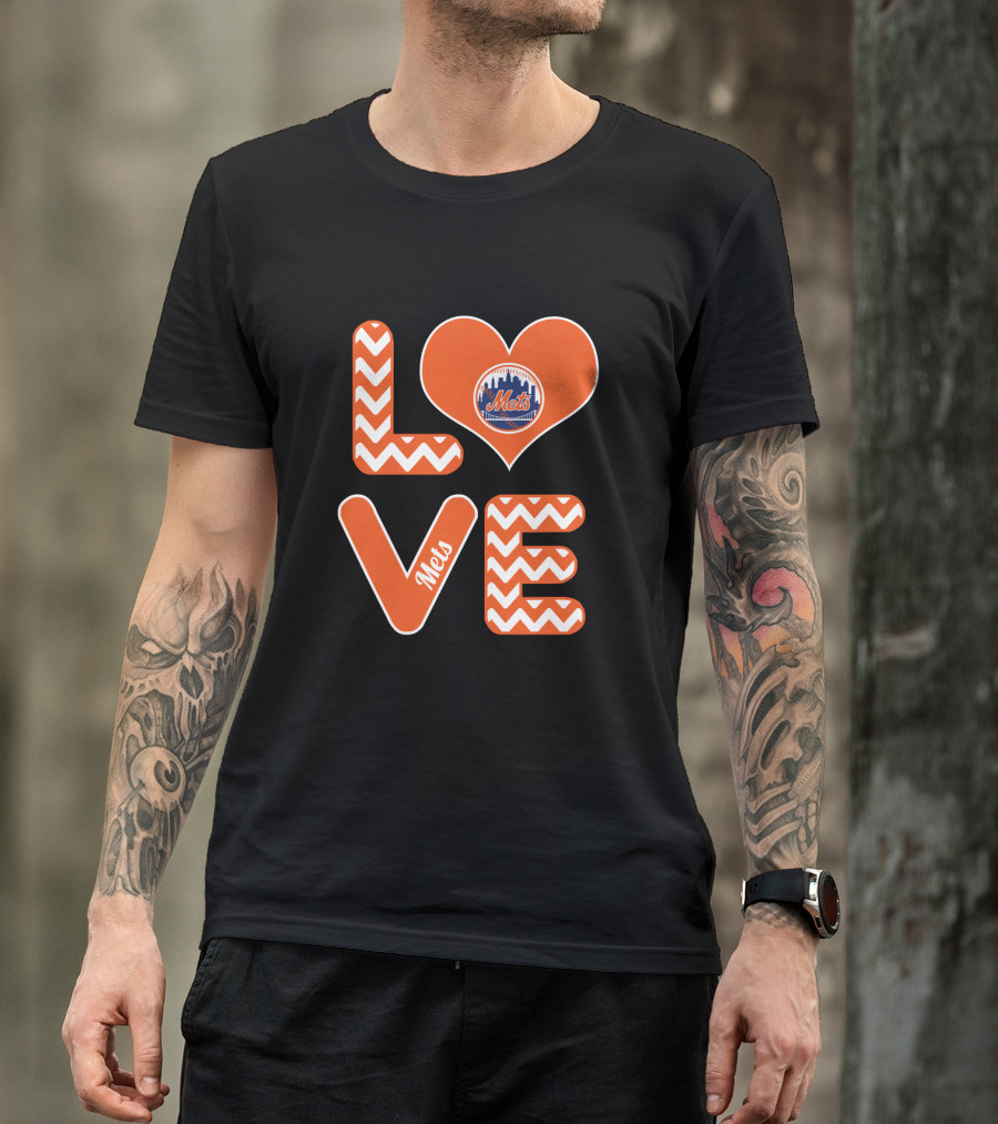 Love New York Mets Chevron Heart Logo Fans Baseball T-Shirt