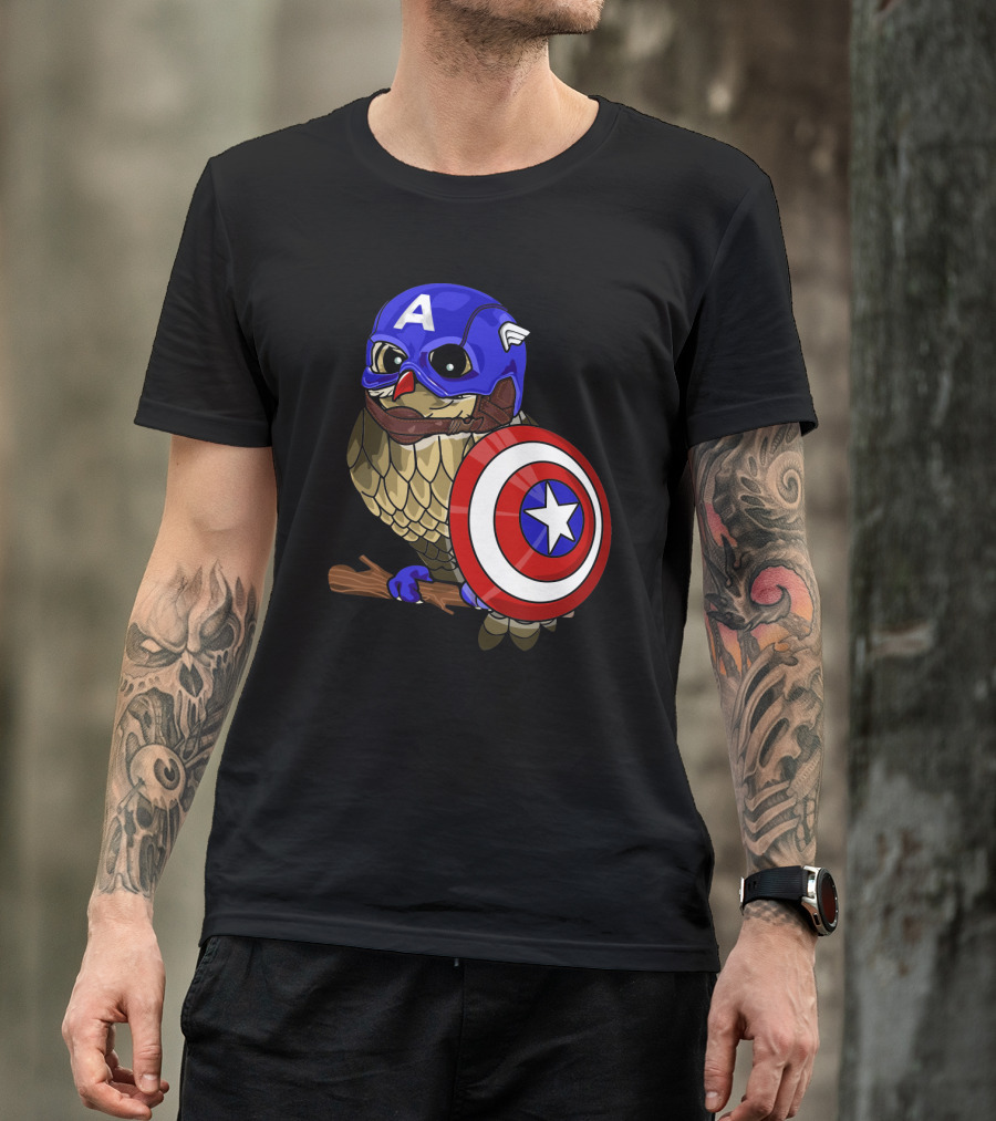 Captain America Owl Holding Shield Owlvengers Crossover T-Shirt