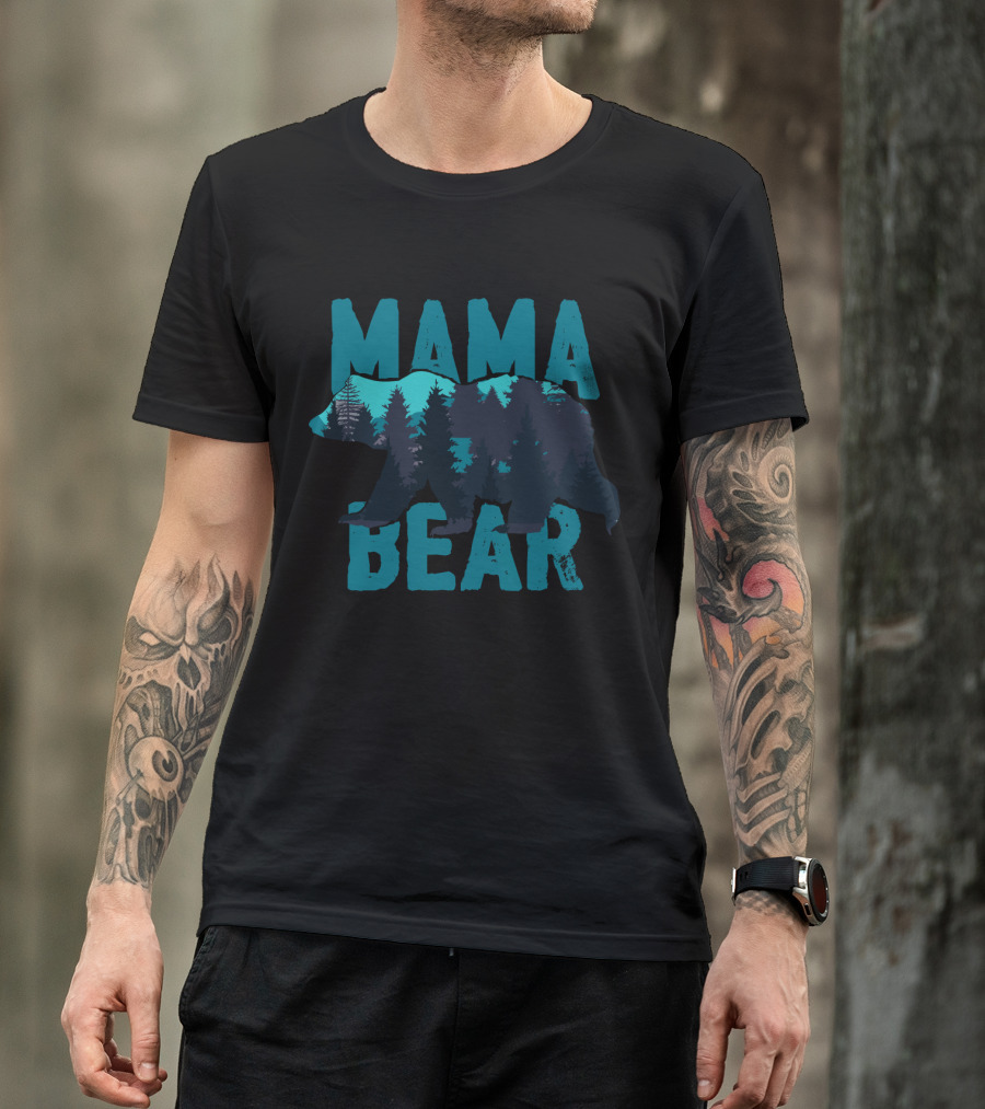 Mama Bear Silhouette With Mountain And Forest Scene T-Shirt