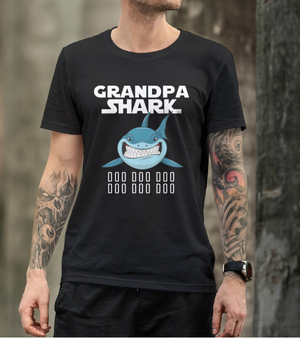 Grandpa Shark Doo Doo Doo Illustration With Smiling Shark T-Shirt