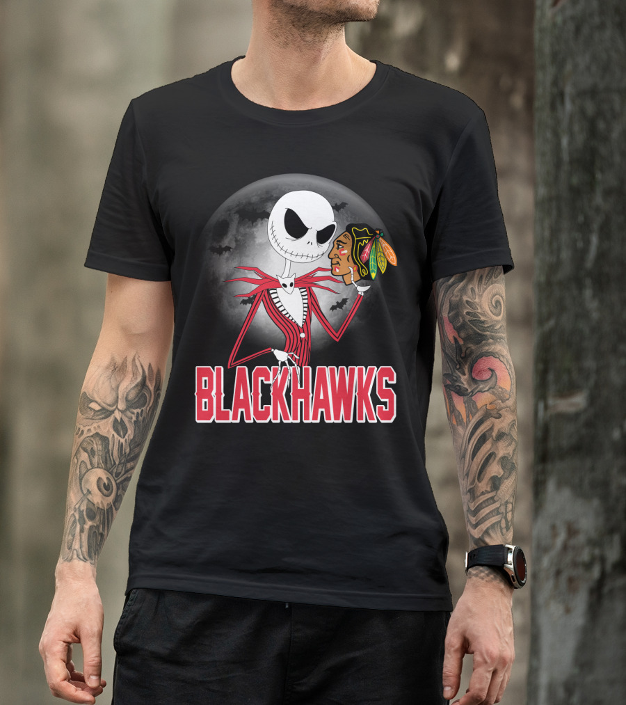 Jack Skellington Halloween Full Moon Chicago Blackhawks Collaboration T-Shirt