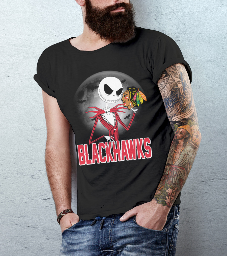 Jack Skellington Halloween Full Moon Chicago Blackhawks Collaboration T-Shirt