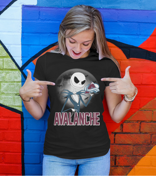 Jack Skellington Halloween Colorado Avalanche Logo Moon Background T-Shirt