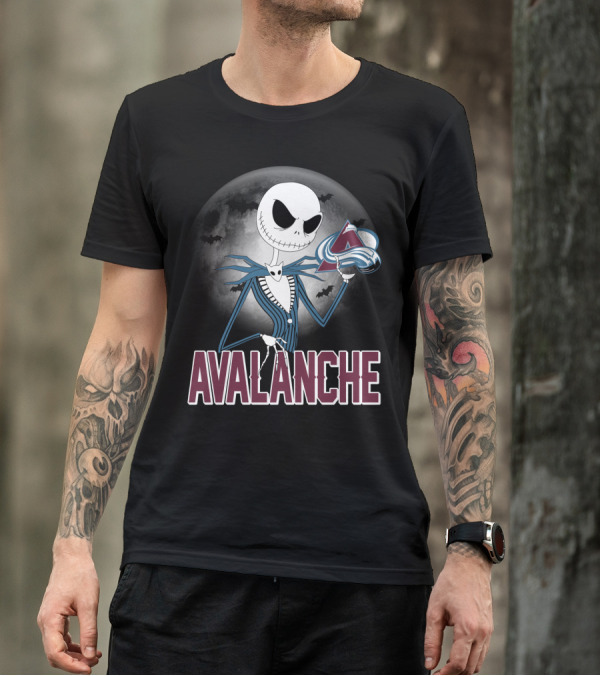 Jack Skellington Halloween Colorado Avalanche Logo Moon Background T-Shirt