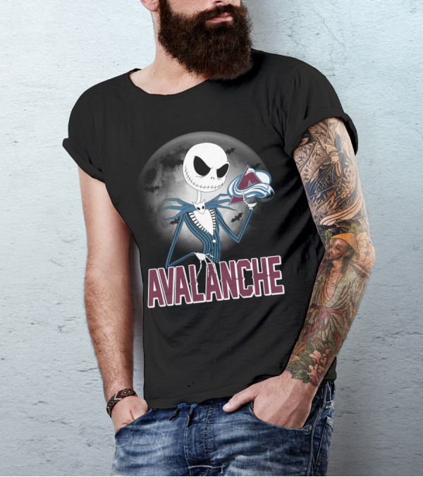 Jack Skellington Halloween Colorado Avalanche Logo Moon Background T-Shirt