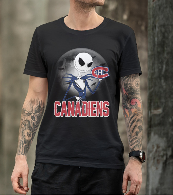 Jack Skellington Halloween Canadiens Logo Moon Background T-Shirt
