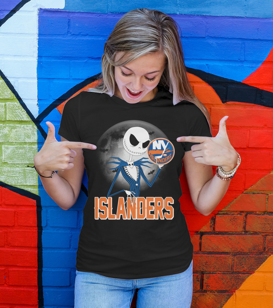 Jack Skellington Halloween NY Islanders Moon Background T-Shirt