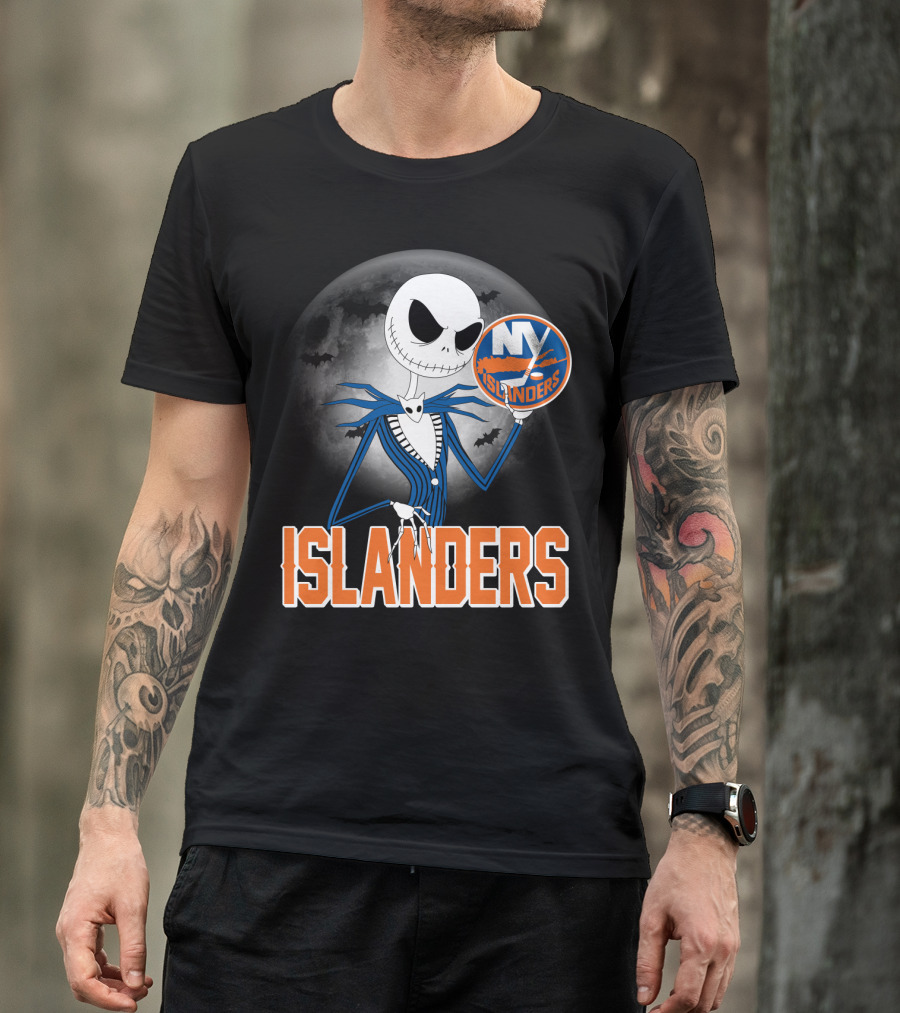 Jack Skellington Halloween NY Islanders Moon Background T-Shirt