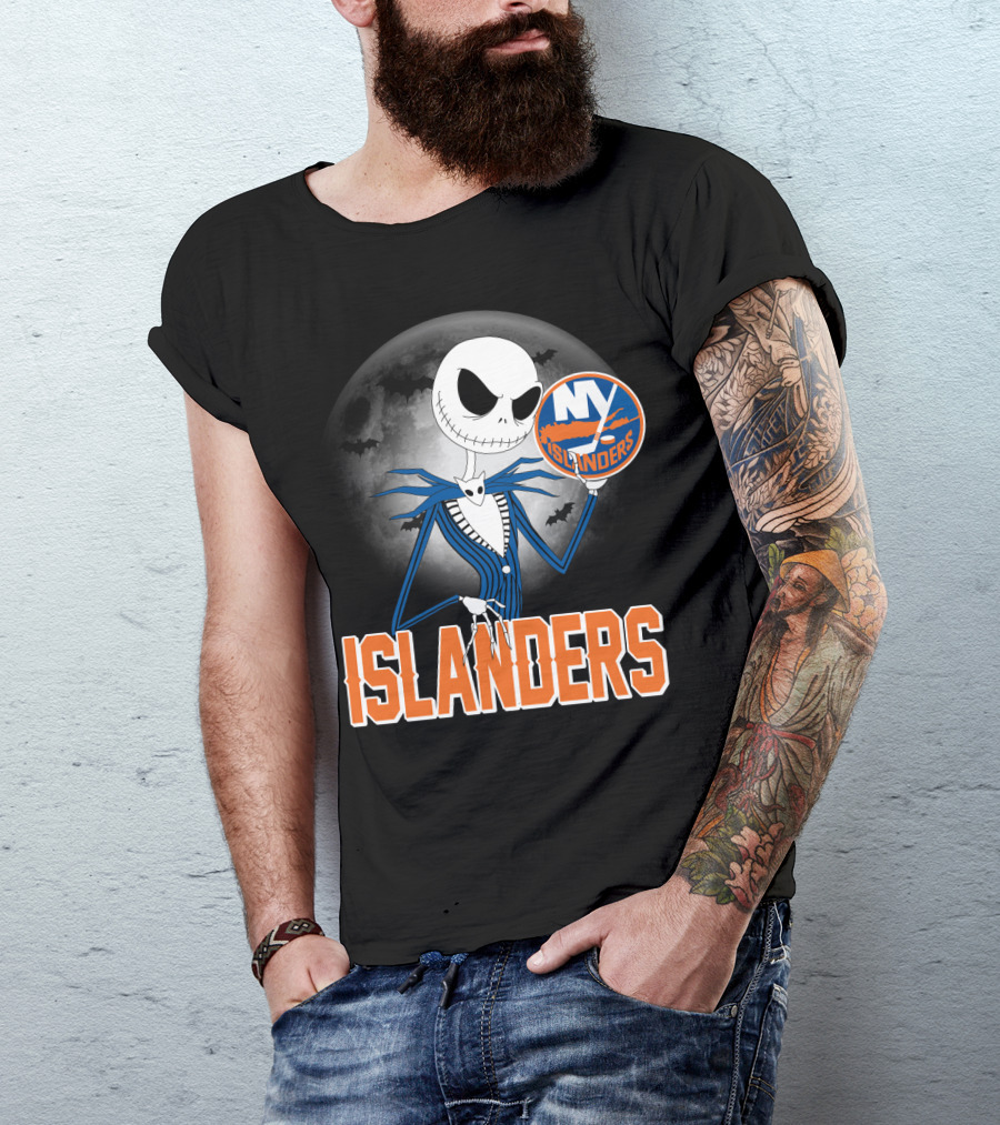 Jack Skellington Halloween NY Islanders Moon Background T-Shirt