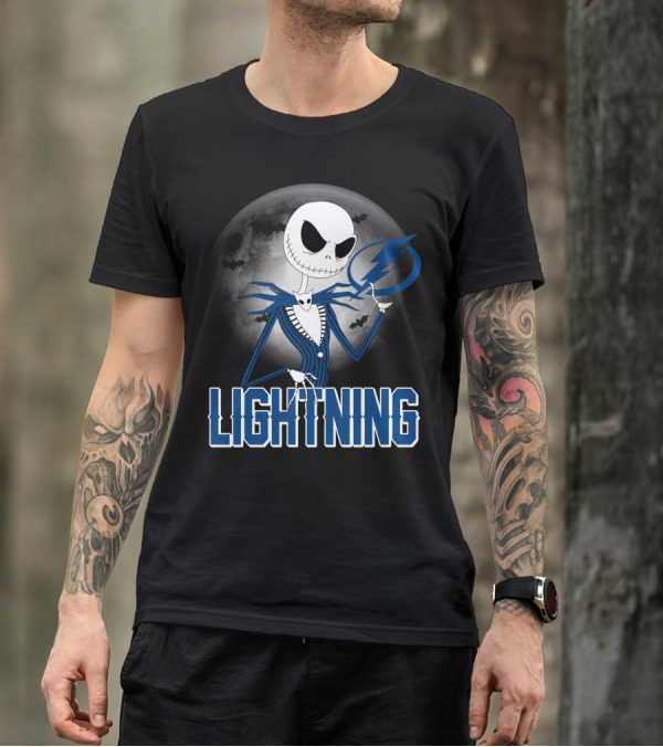 Jack Skellington Tampa Bay Lightning Halloween Moon Scene T-Shirt