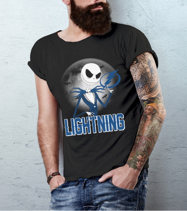 Jack Skellington Tampa Bay Lightning Halloween Moon Scene T-Shirt