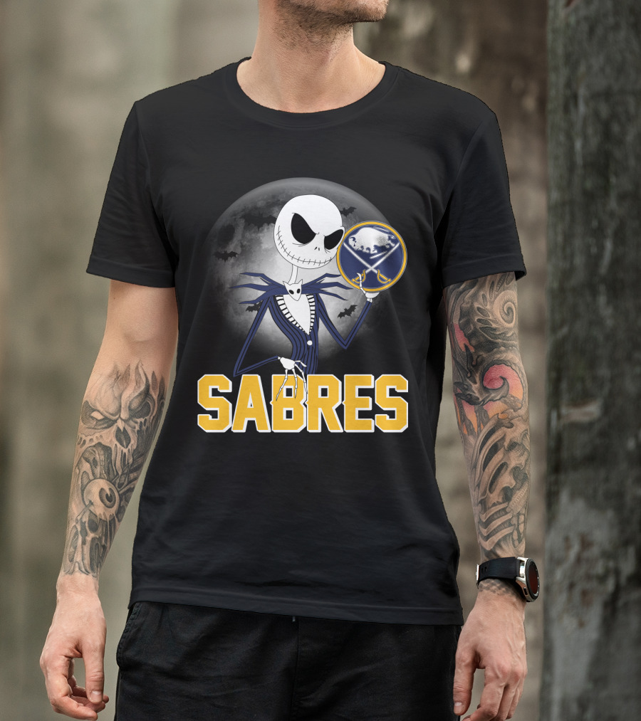 Sabres Jack Skellington Halloween Buffalo Moon Scene T-Shirt