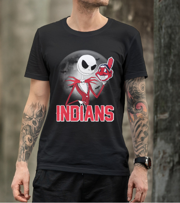 Jack Skellington Halloween Moon Cleveland Indians T-Shirt