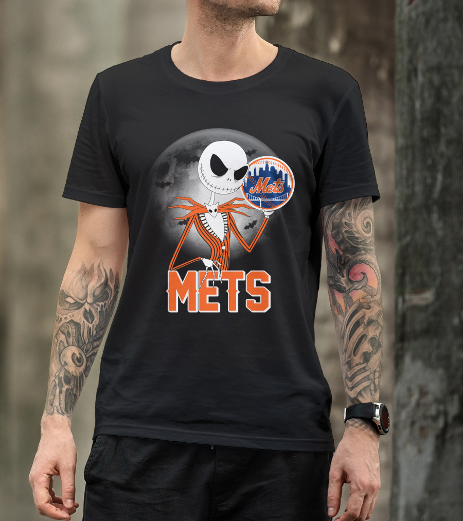 Jack Skellington Mets Baseball Halloween Moon T-Shirt
