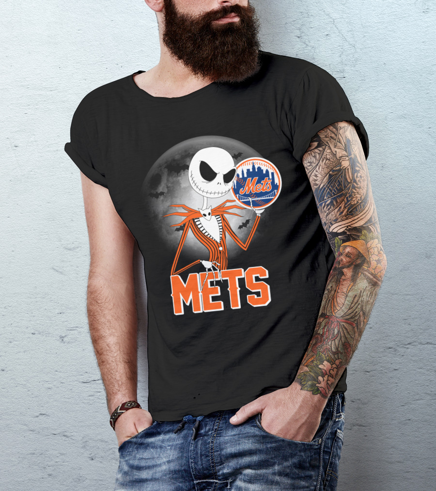 Jack Skellington Mets Baseball Halloween Moon T-Shirt