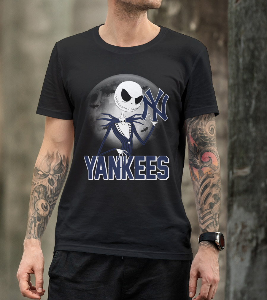 Jack Skellington Yankees Halloween Moon Sports Mashup T-Shirt