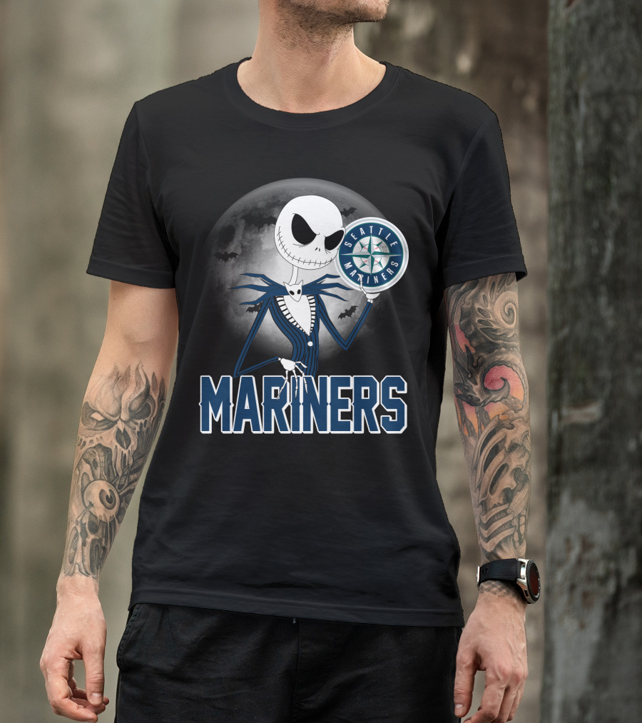 Seattle Mariners Jack Skellington Halloween Moon T-Shirt