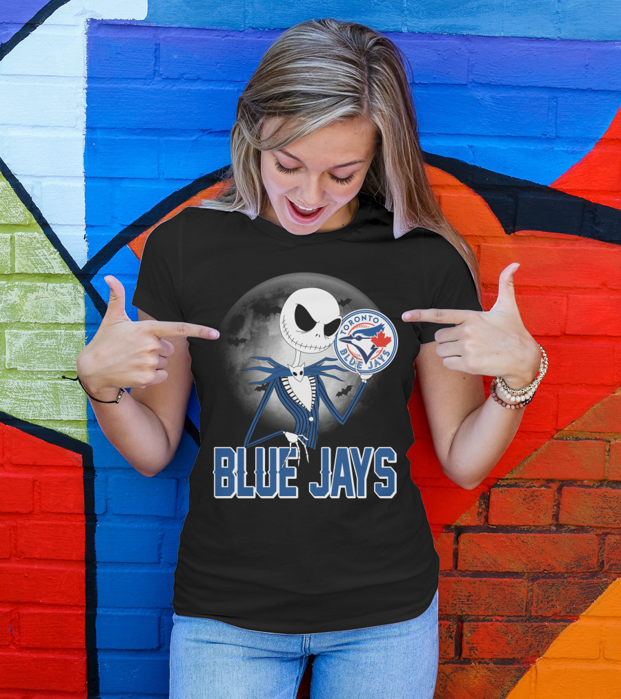 Jack Skellington Toronto Blue Jays Halloween Moon Bats T-Shirt