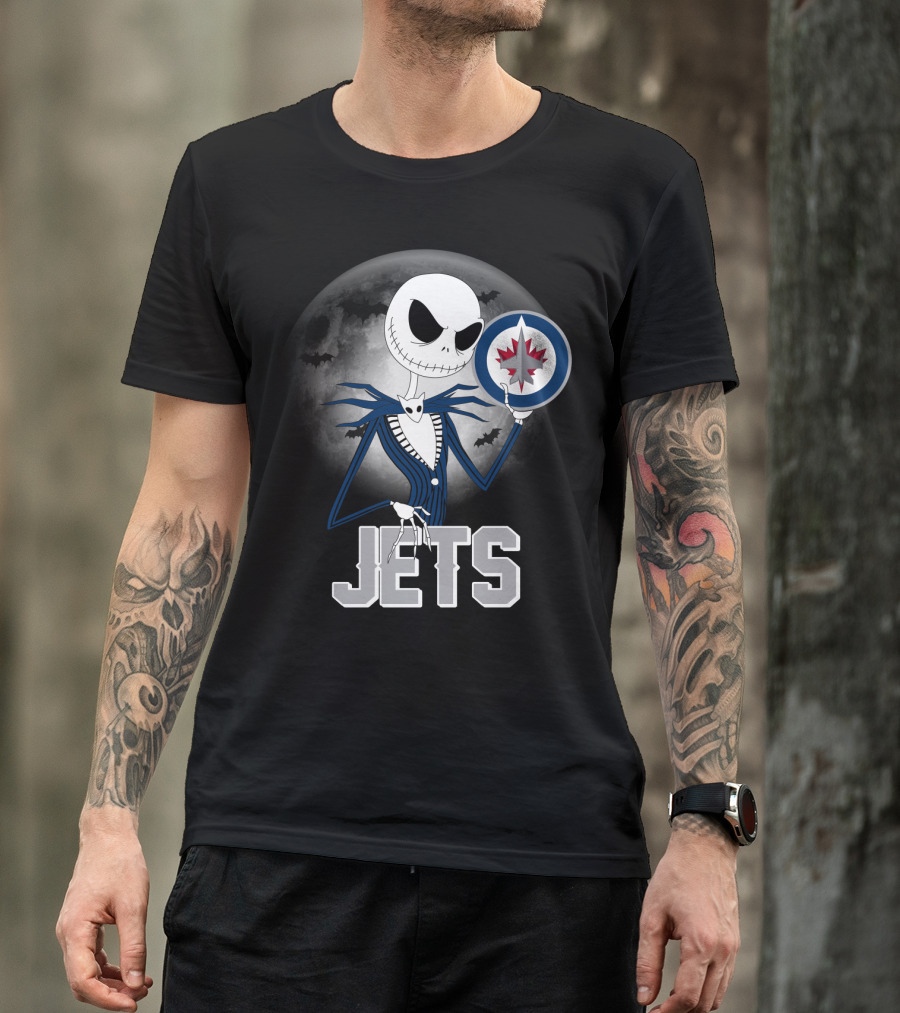 Jack Skellington Halloween Winnipeg Jets Moon Background With NHL T-Shirt