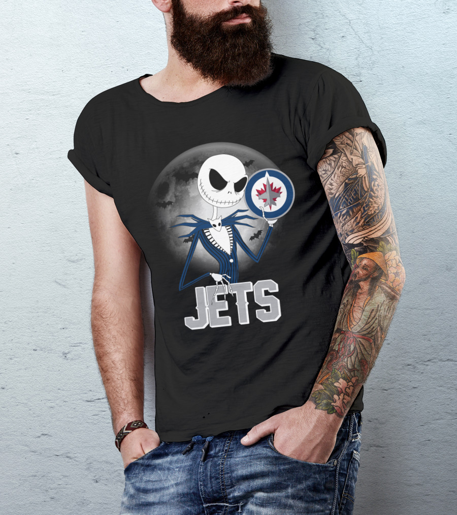 Jack Skellington Halloween Winnipeg Jets Moon Background With NHL T-Shirt