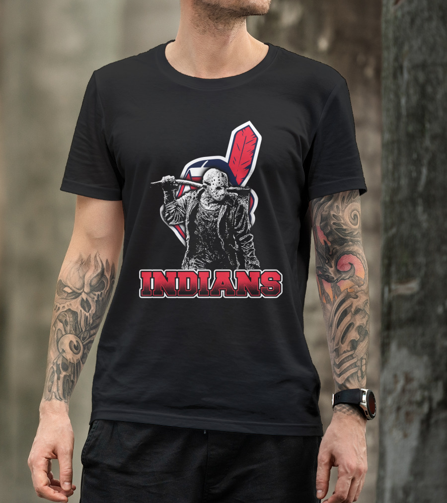 Jason Voorhees With Indians Logo And Cleaver T-Shirt