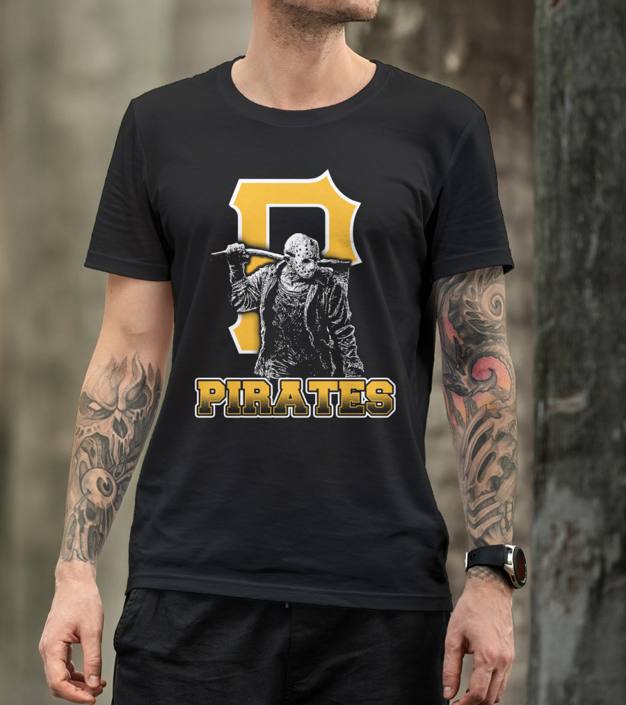 Jason Voorhees With Pittsburgh Pirates Symbol And Text Pirates T-Shirt