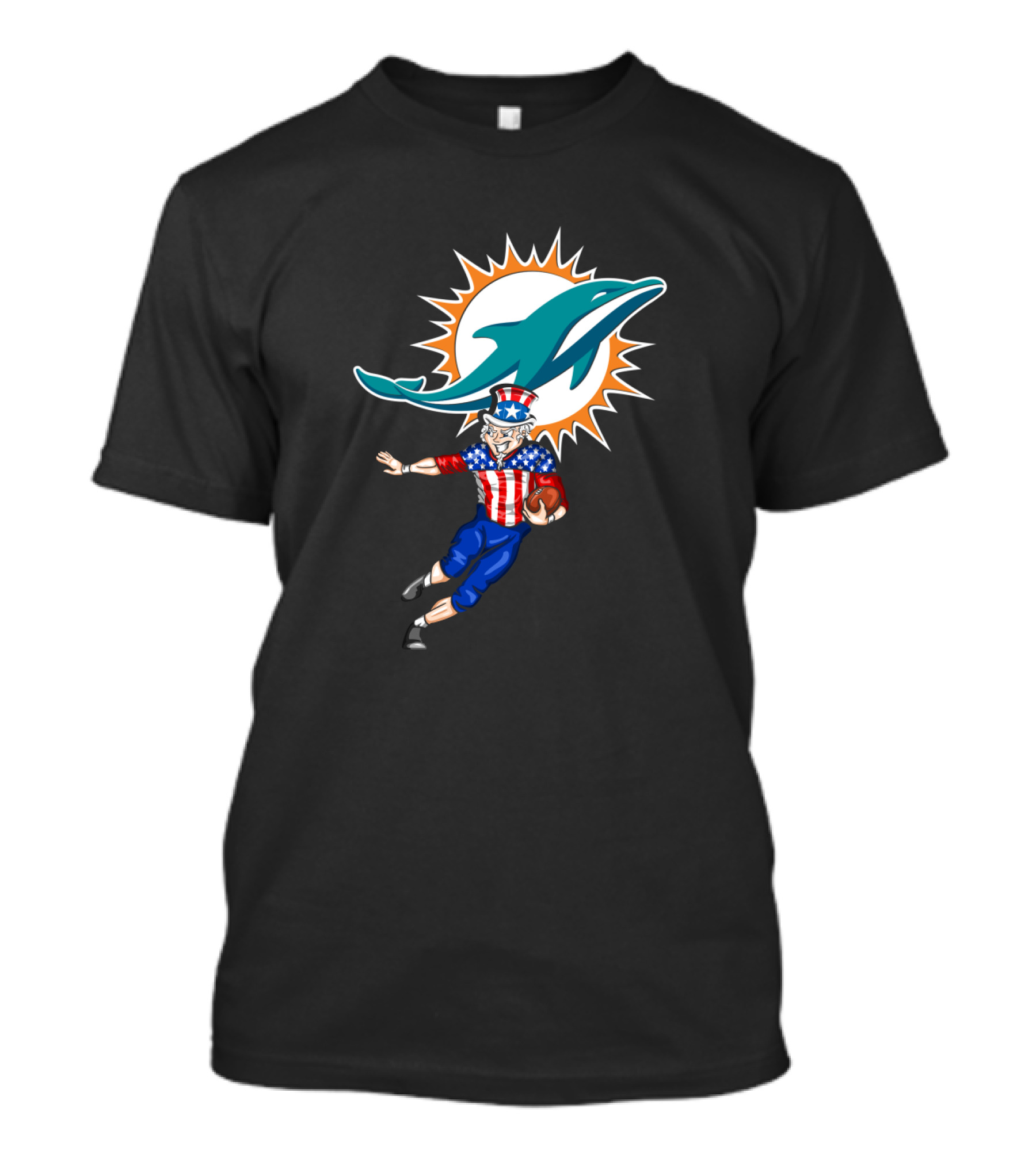 4th July Miami Dolphins Uncle Sam Patriotic Football T-Shirt