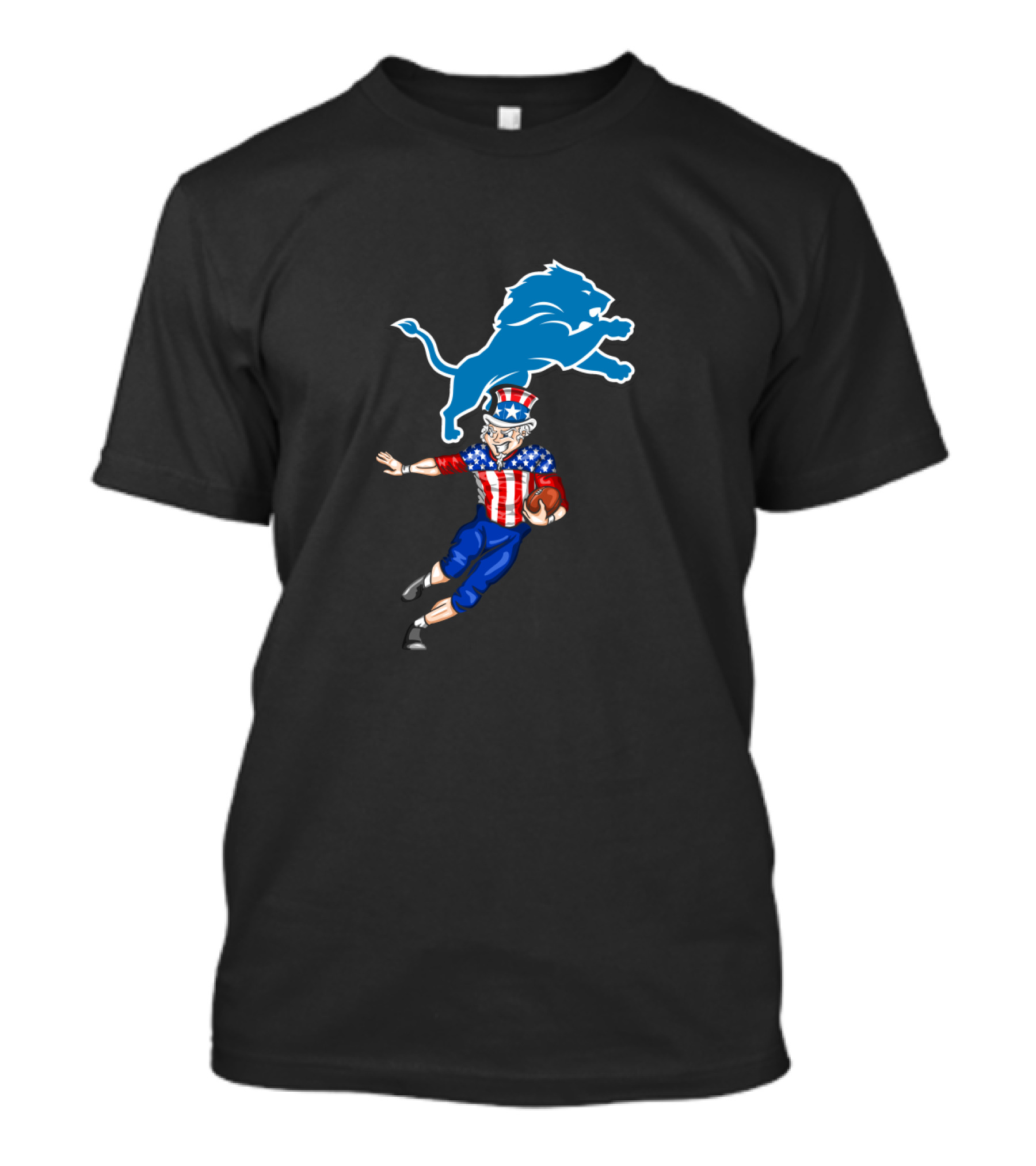 Uncle Sam Playing Football With Detroit Lions Logo For 4th Of July T-Shirt