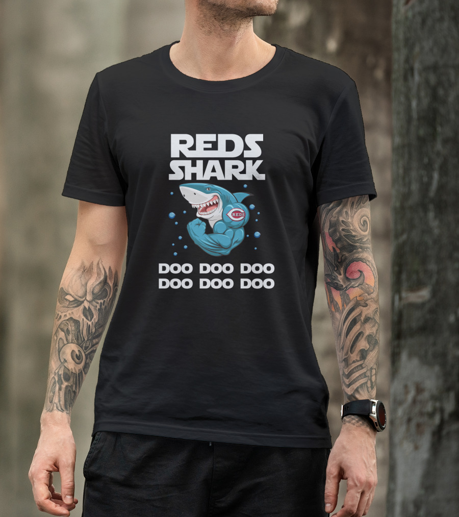 Reds Shark Doo Doo Doo Cincinnati Baseball Anthem Bold Shark T-Shirt