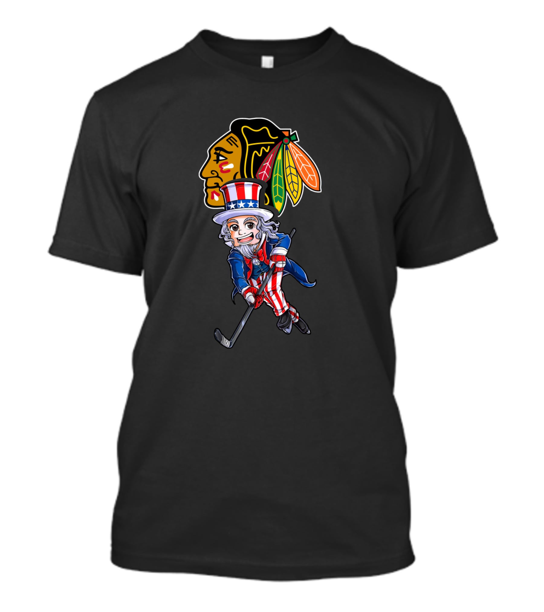 Uncle Sam Playing Hockey With Chicago Blackhawks For 4Th Of July Celebration T-Shirt