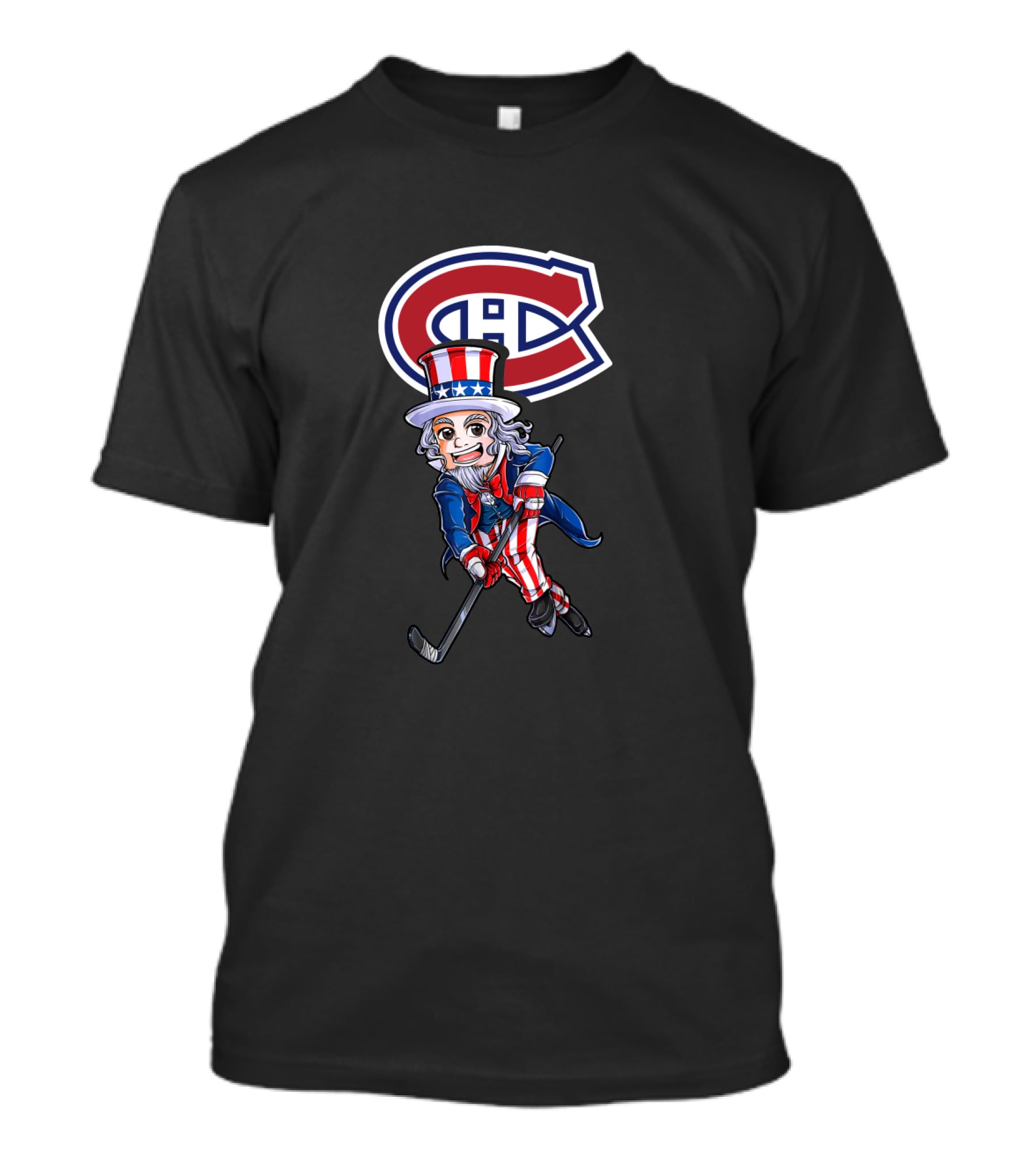 Uncle Sam Playing Hockey With Montreal Canadiens Logo For 4Th Of July Celebration T-Shirt