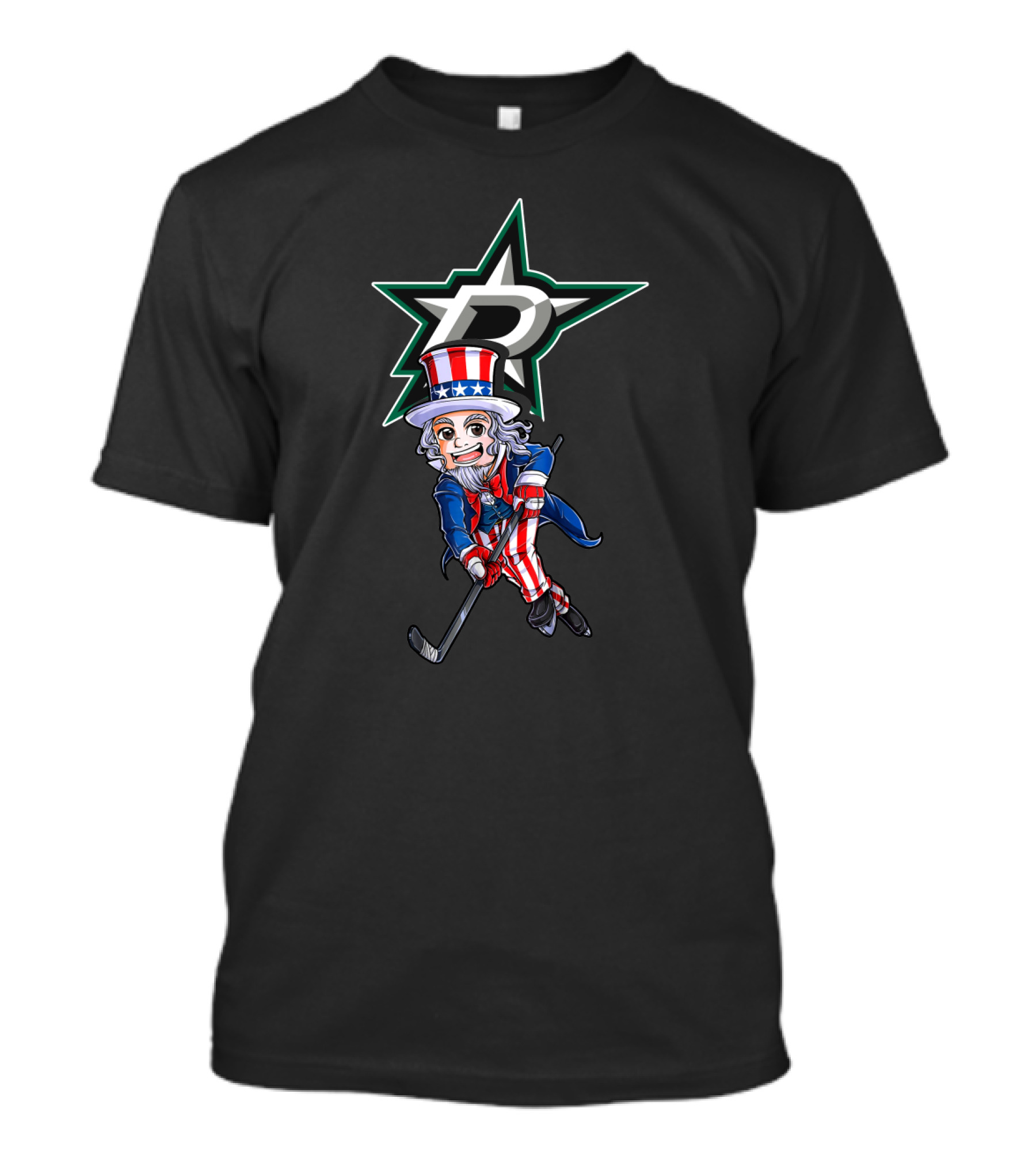 Uncle Sam Playing Hockey With Dallas Stars Logo For 4th Of July T-Shirt