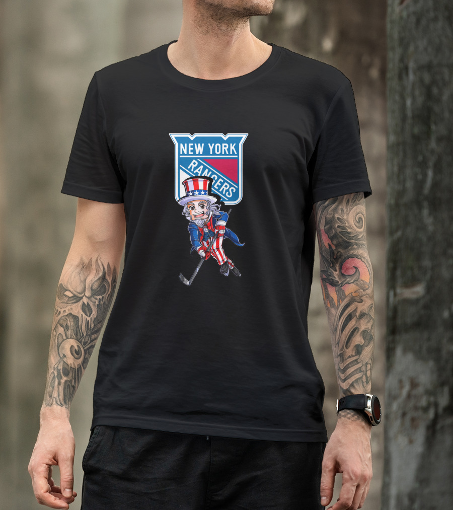 Uncle Sam Playing Hockey New York Rangers 4th Of July T-Shirt