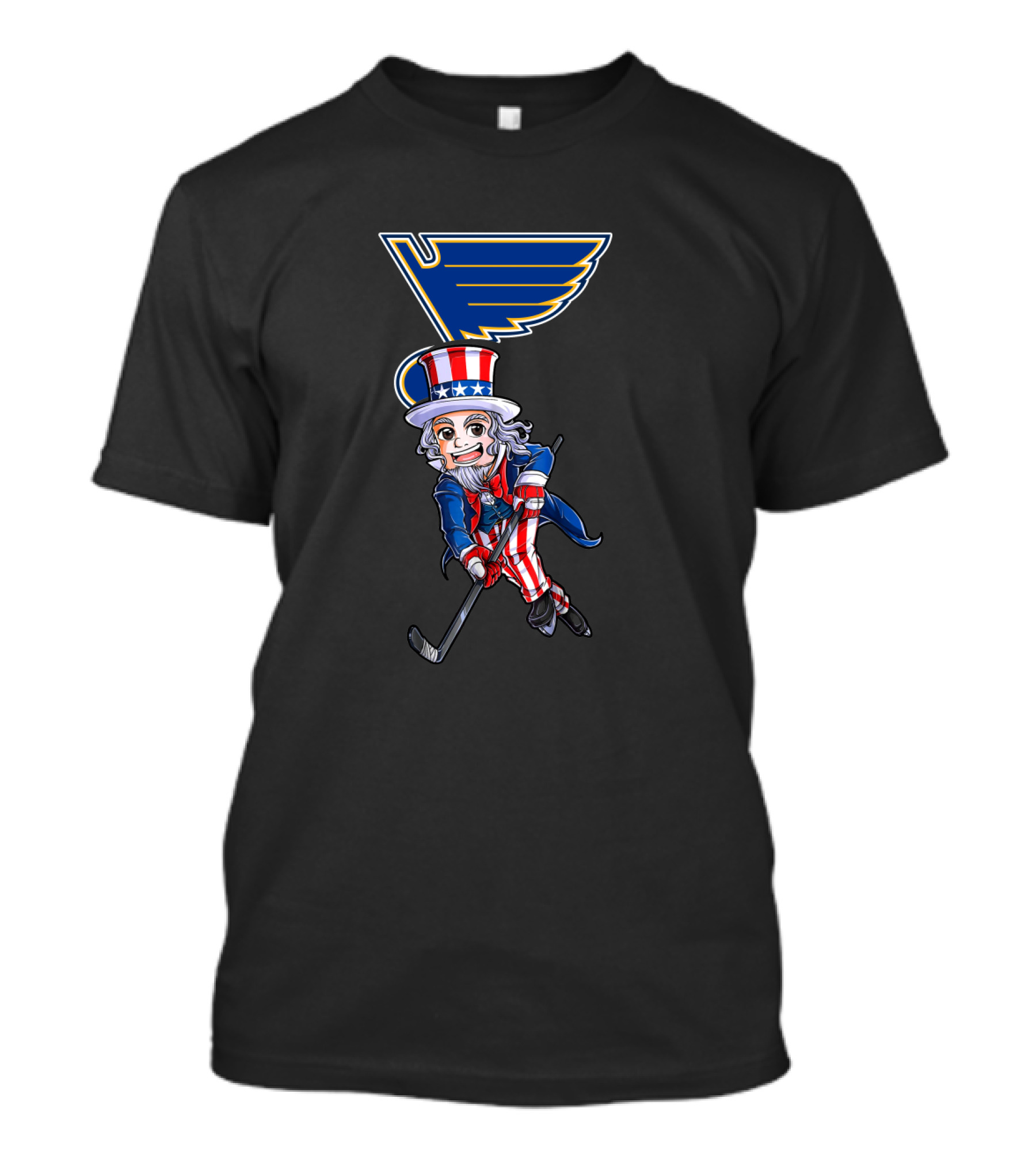 Uncle Sam Playing Hockey With St. Louis Blues Logo For 4th Of July T-Shirt