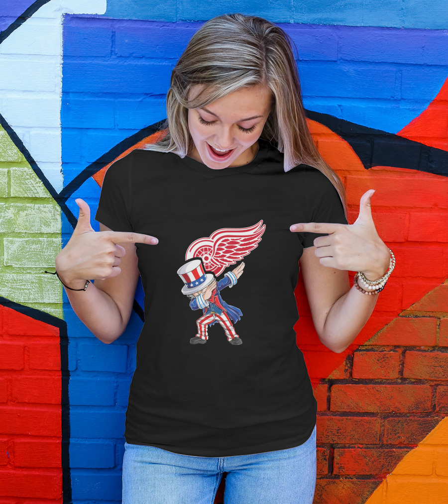 Uncle Sam Dabbing With Detroit Red Wings Logo 4Th Of July T-Shirt