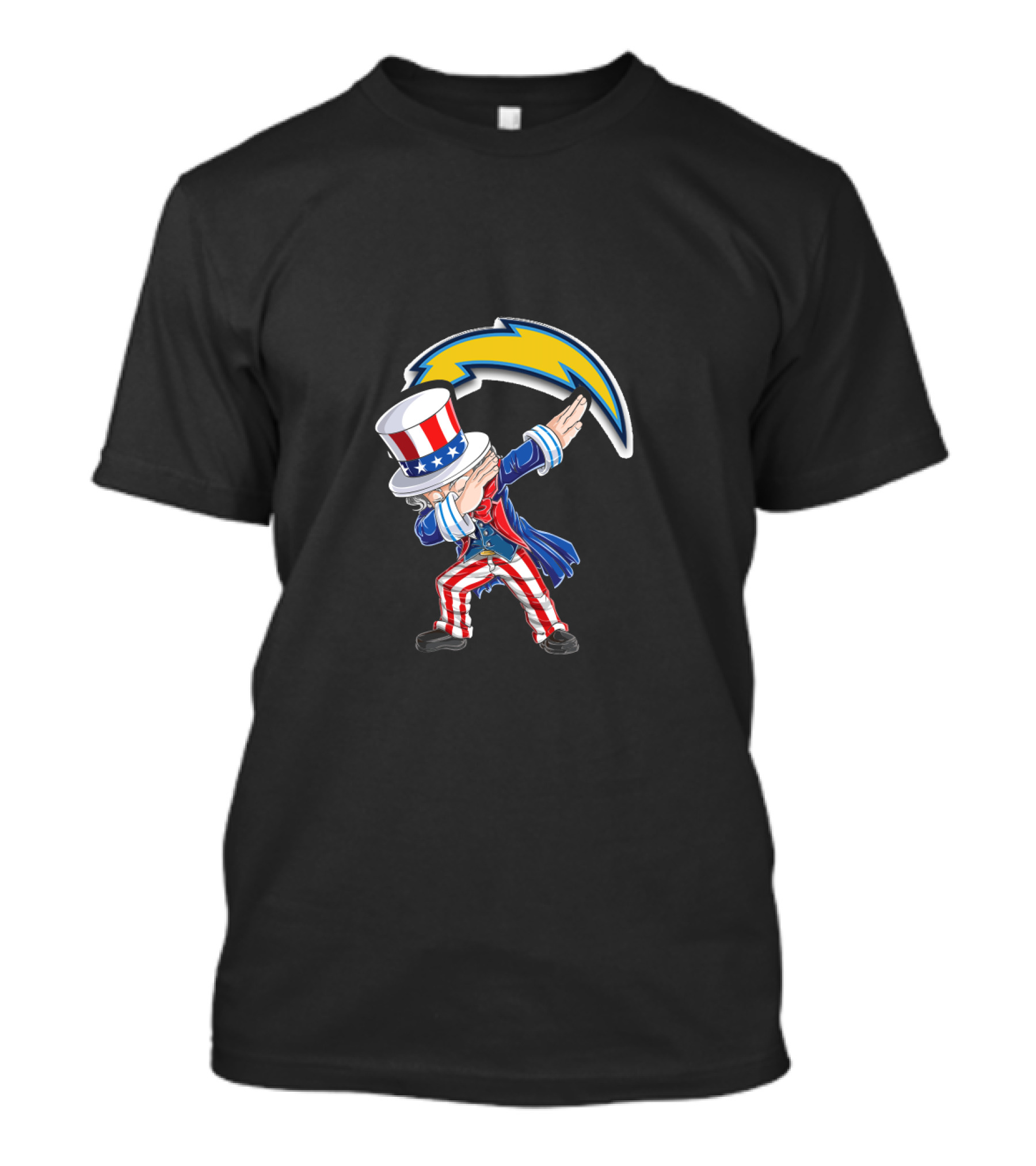 Uncle Sam Dabbing 4th July Los Angeles Chargers Lightning Bolt USA Red White Blue T-Shirt