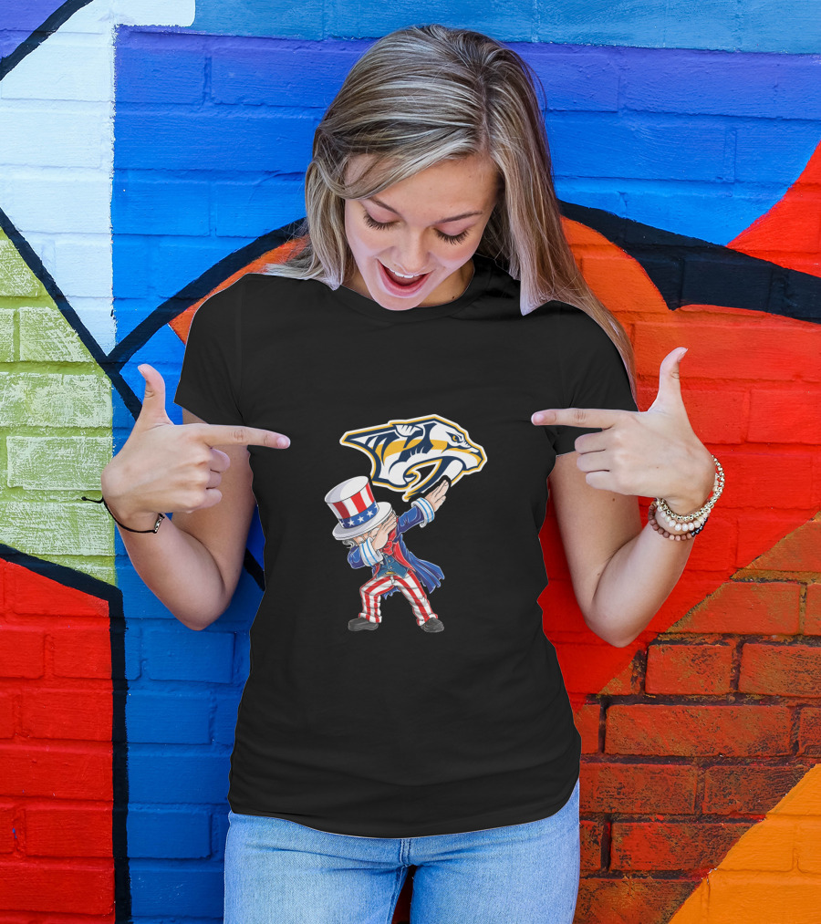 Uncle Sam Dabbing With Nashville Predators Logo 4Th July T-Shirt