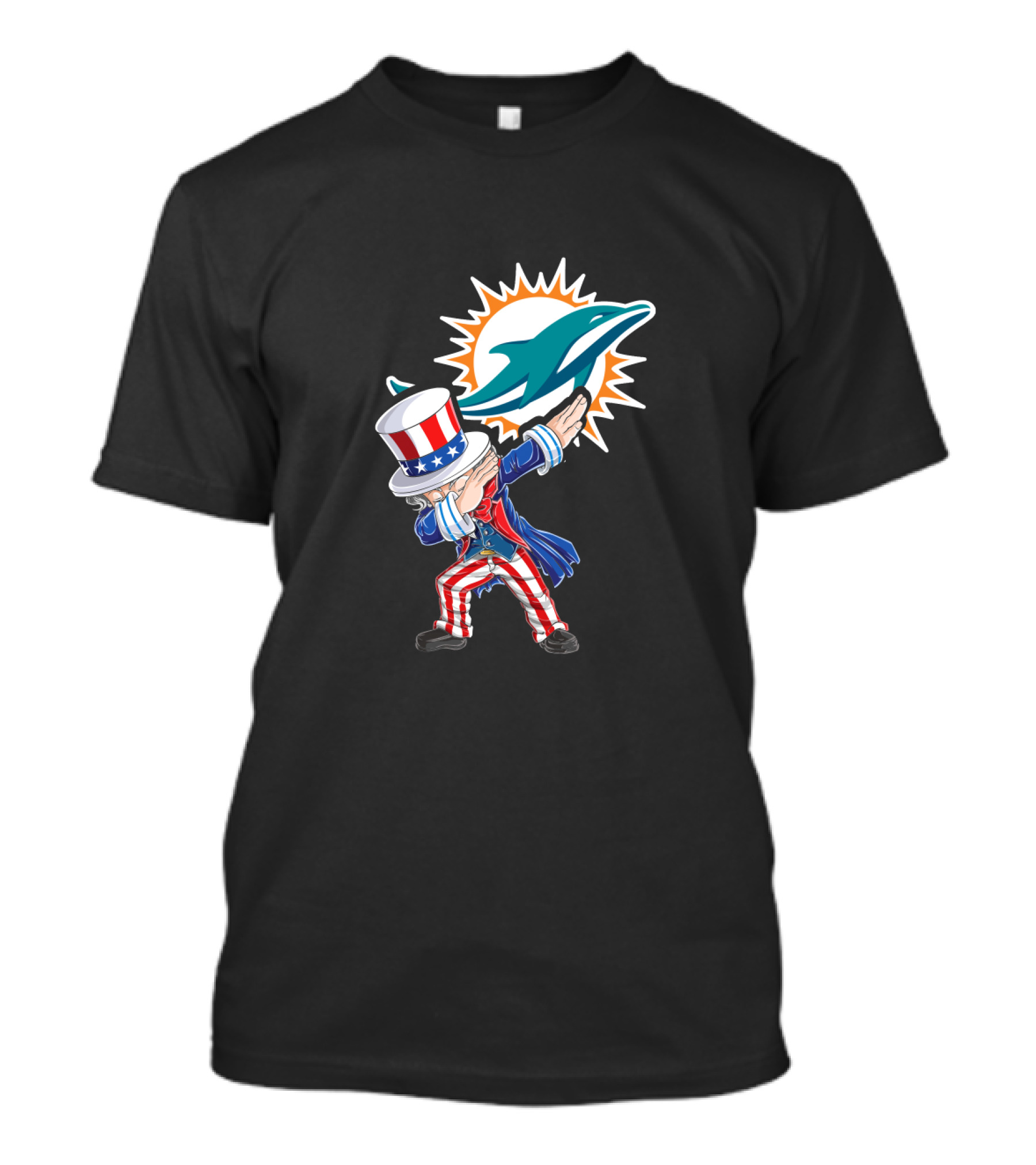 Uncle Sam Dabbing Miami Dolphins Logo 4th July T-Shirt