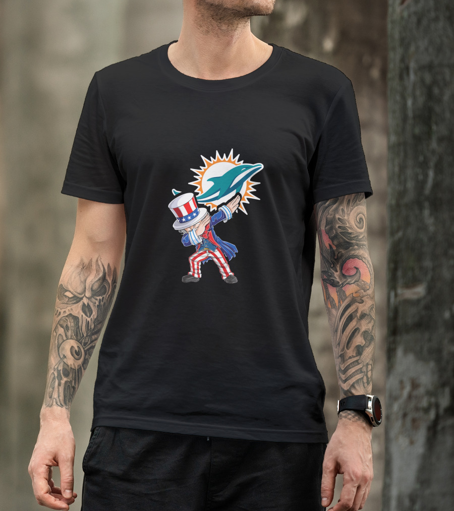 Uncle Sam Dabbing Miami Dolphins Logo 4th July T-Shirt