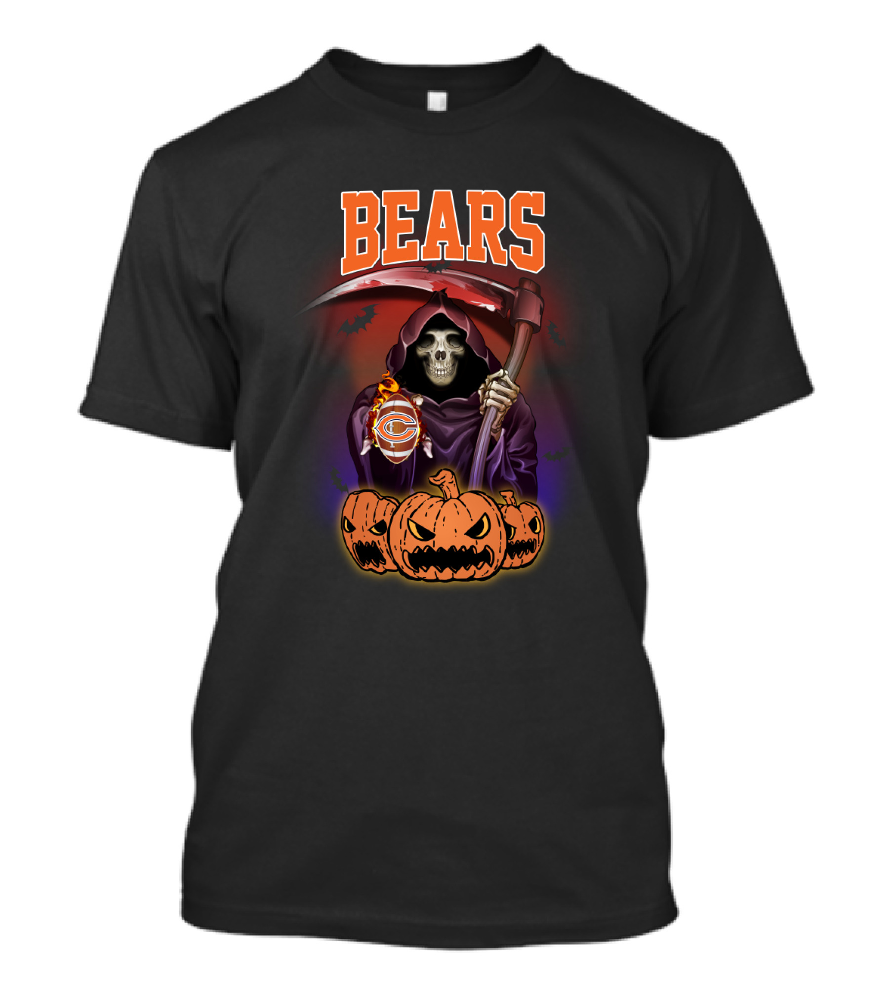 Chicago Bears Grim Reaper Halloween Pumpkins T-Shirt