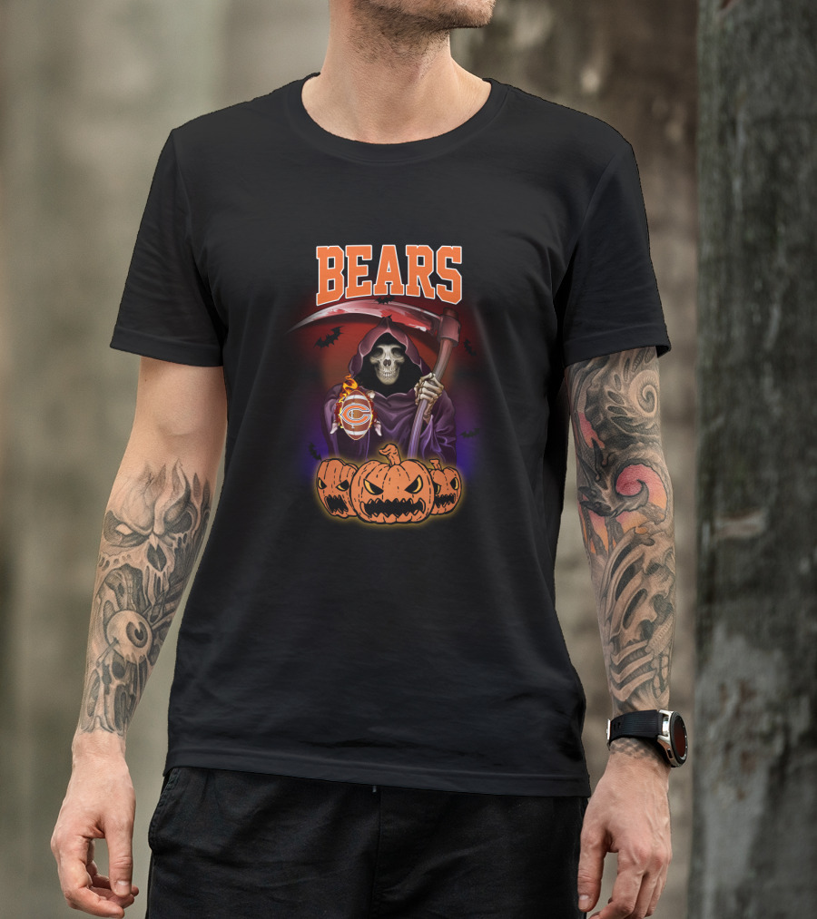 Chicago Bears Grim Reaper Halloween Pumpkins T-Shirt