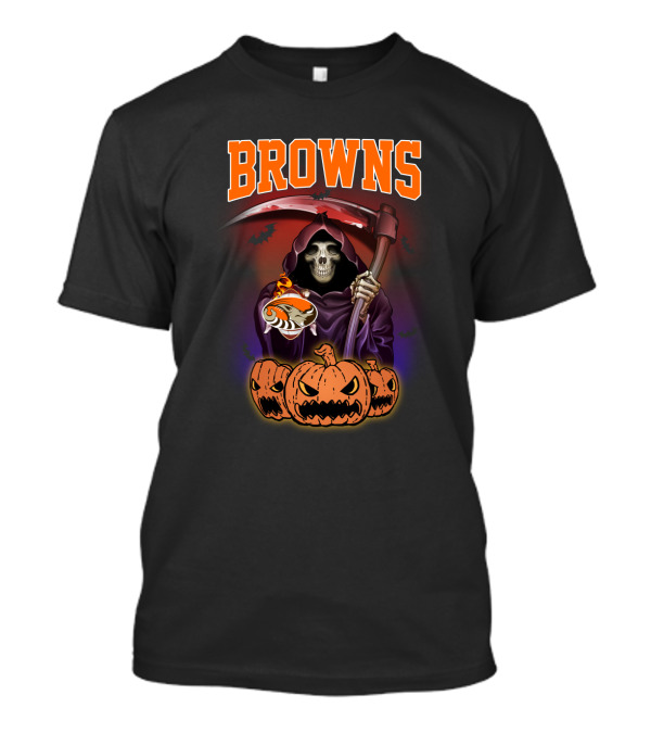 Cleveland Browns Reaper With Scythe And Pumpkins T-Shirt