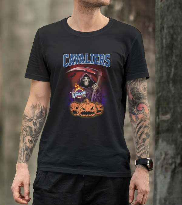 Cleveland Cavaliers Reaper With Scythe And Pumpkins Halloween T-Shirt