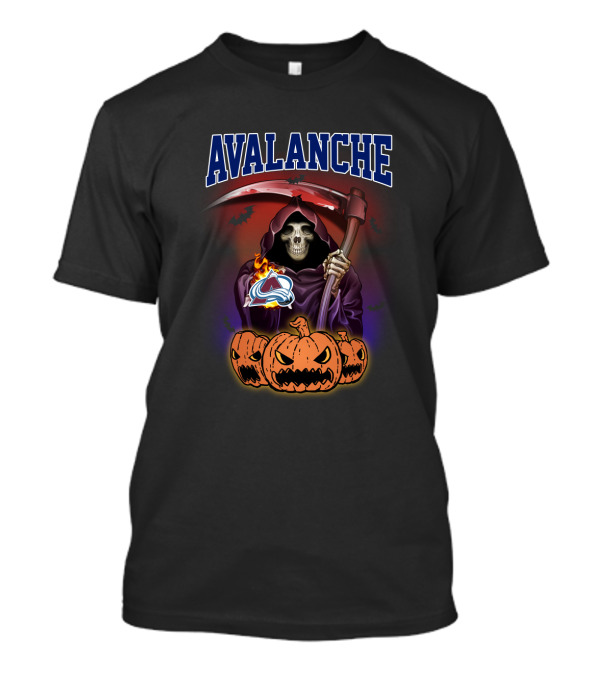 Avalanche Grim Reaper And Halloween Pumpkins With Colorado Avalanche T-Shirt