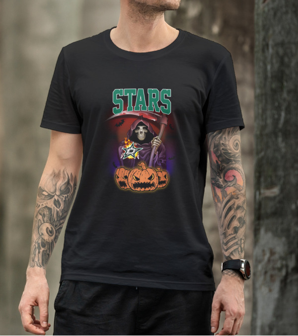 Dallas Stars Reaper Grim With Scythe And Pumpkins T-Shirt