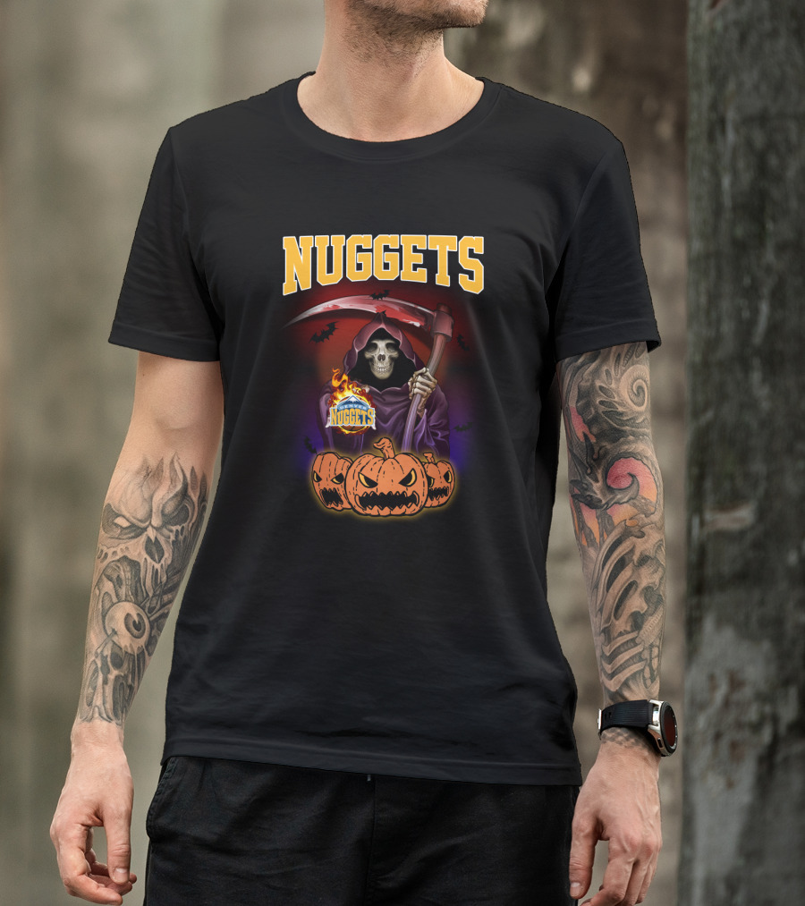 Nuggets Grim Reaper With Scythe And Pumpkins Halloween T-Shirt