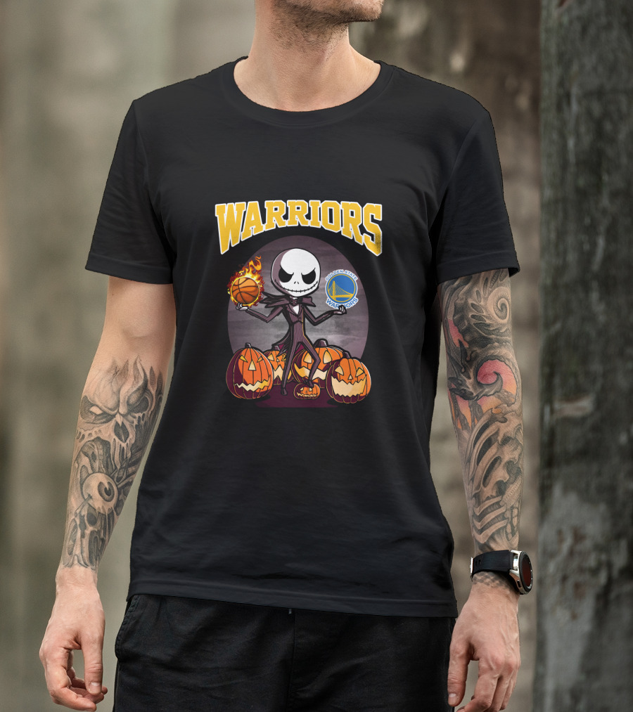 Golden State Warriors Halloween Jack Skellington Basketball Pumpkins T-Shirt