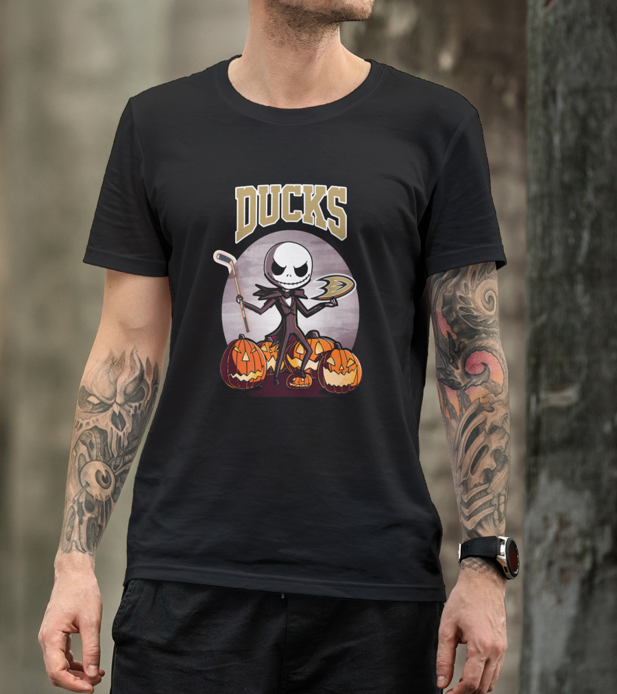 Jack Skellington Halloween Anaheim Ducks Hockey Pumpkins T-Shirt