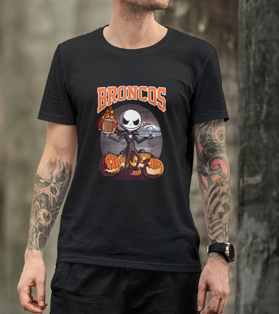 Broncos Jack Skellington Halloween Football Pumpkins T-Shirt